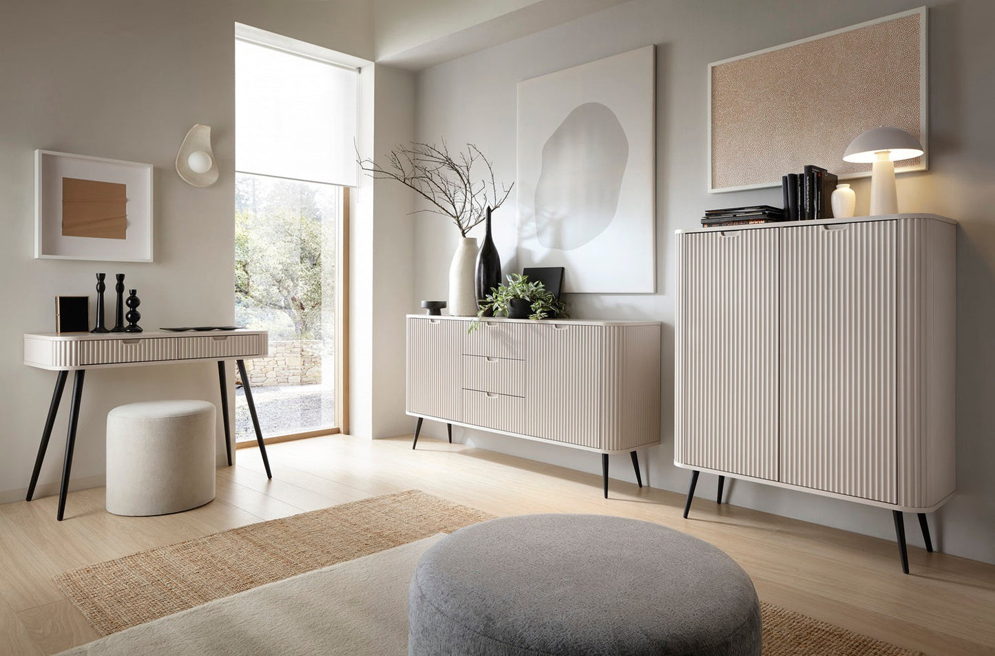 Zova Cashmere Chest of Drawers with Two Doors and Three Drawers