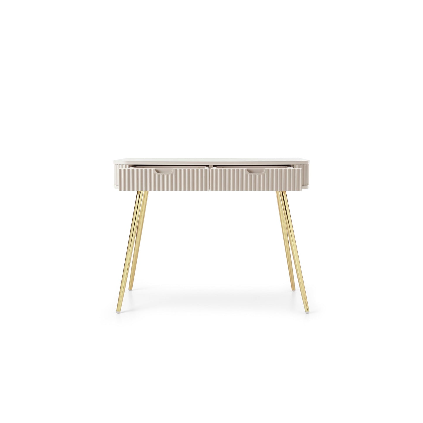 Zova Cashmere Vanity Table - Modern Vanity with Two Drawers and Grooved Fronts