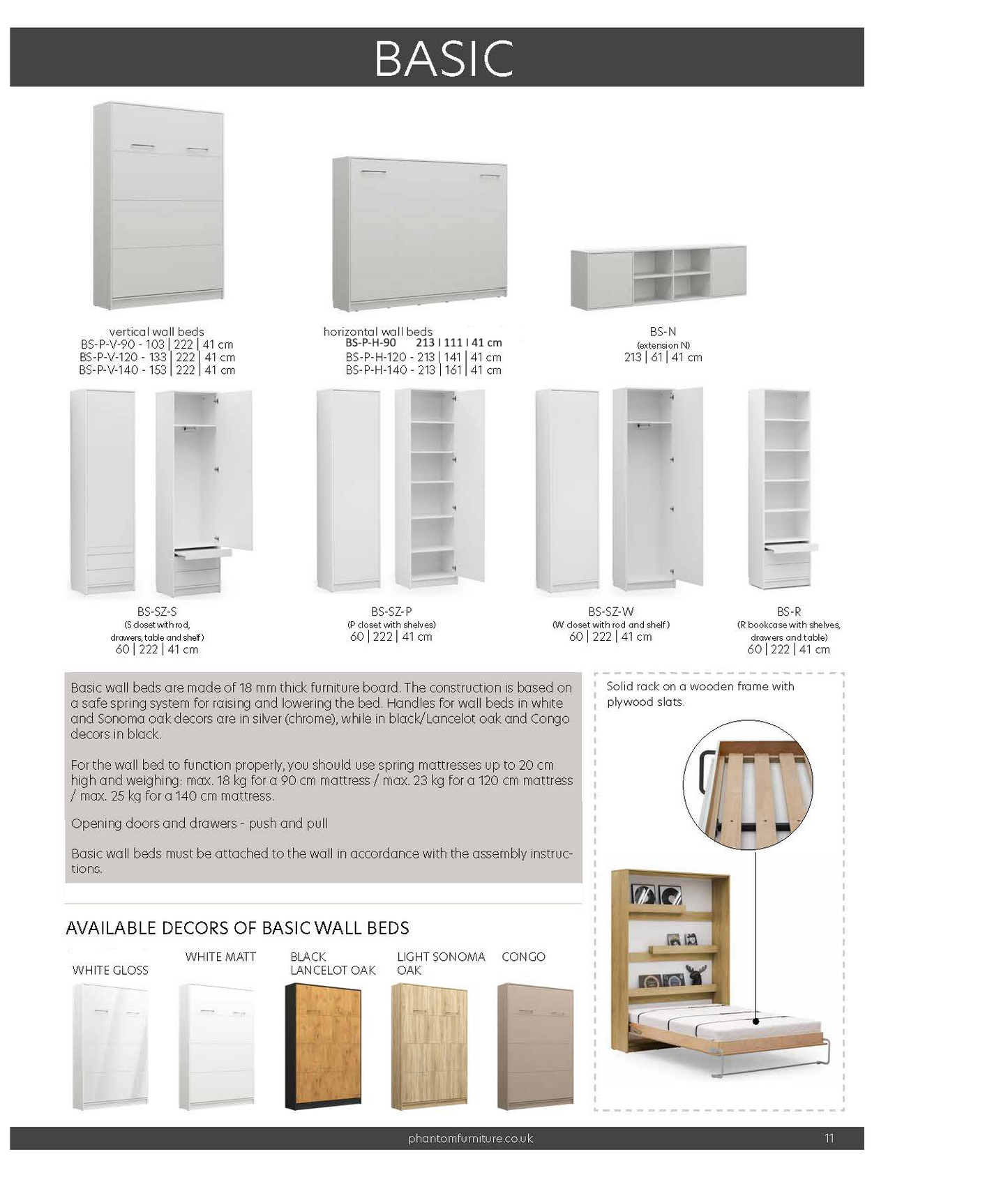 Customizable Murphy Bed Basic Vertical Furniture Set Sonoma Oak 90, 120, 140 x 200 cm