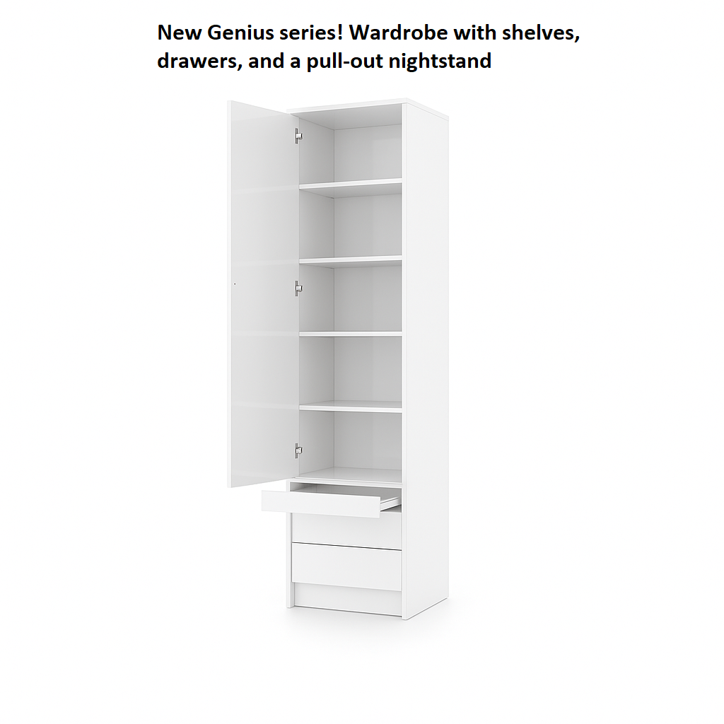 Customizable Genius Murphy Bed with Sofa Set 140 x 200 cm White Gloss, LED Lighting