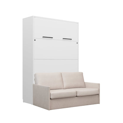 Genius Murphy Bed with Sofa White Matte 140 x 200 cm, LED Lighting
