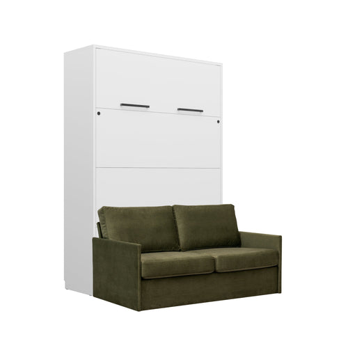 Customizable Genius Murphy Bed with Sofa Set 140 x 200 cm White Matt, LED Lighting