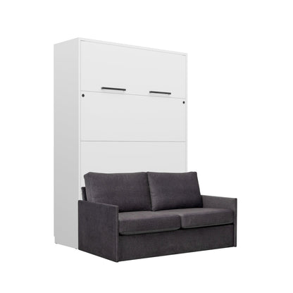Customizable Genius Murphy Bed with Sofa Set 140 x 200 cm White Matt, LED Lighting