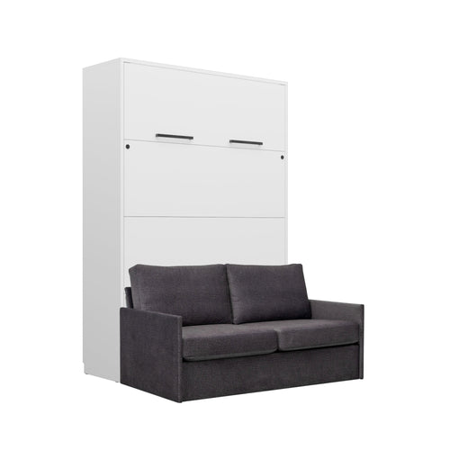 Genius Murphy Bed with Sofa White Matte 140 x 200 cm, LED Lighting