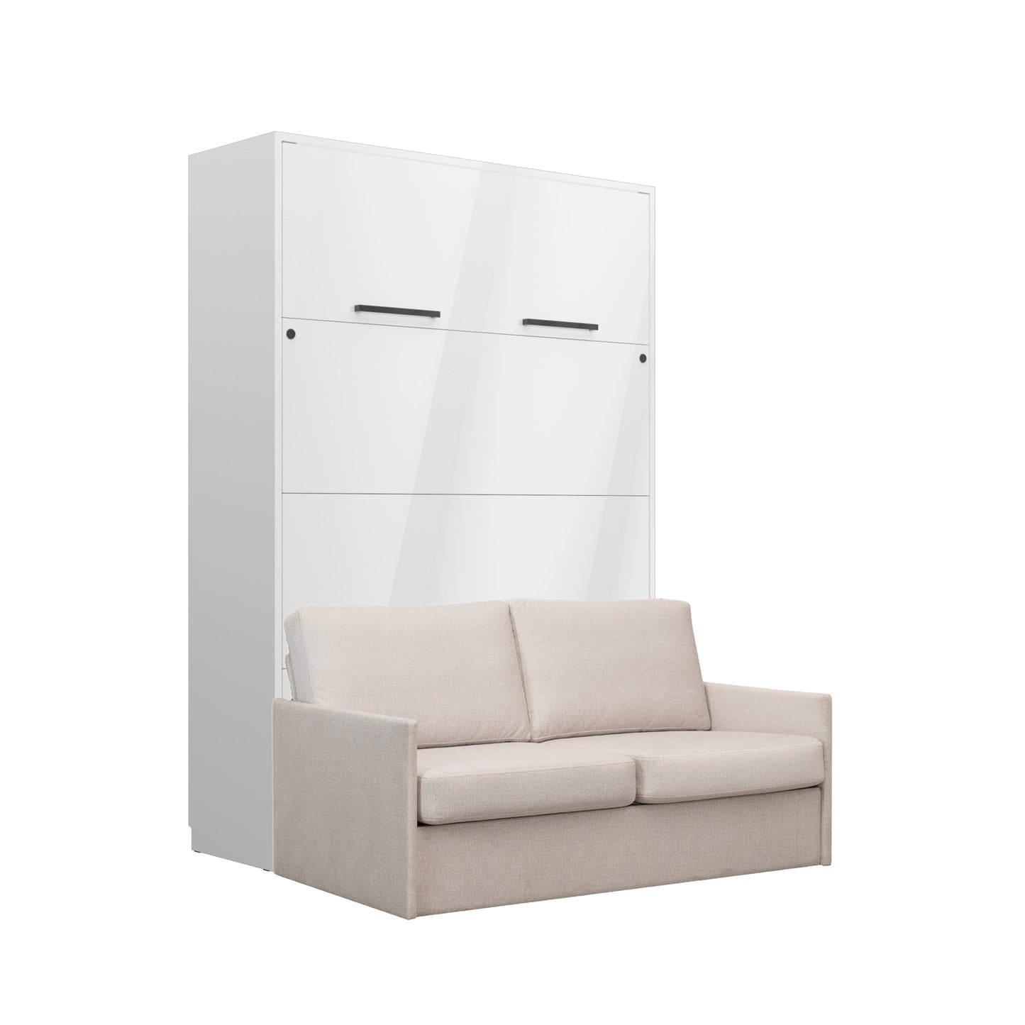 Customizable Genius Murphy Bed with Sofa Set 140 x 200 cm White Gloss, LED Lighting