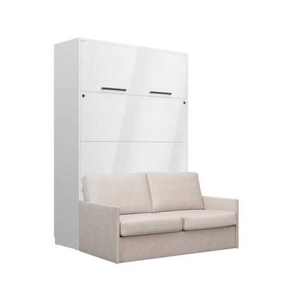 Customizable Genius Murphy Bed with Sofa Set 140 x 200 cm White Gloss, LED Lighting