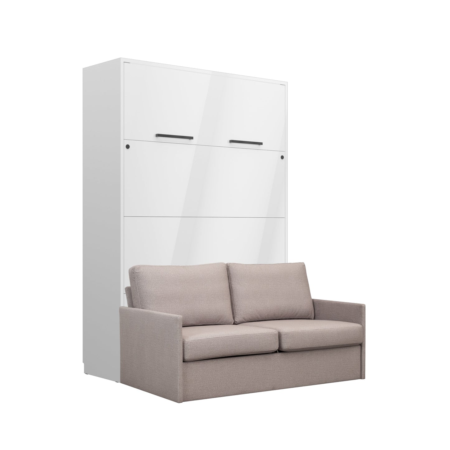Customizable Genius Murphy Bed with Sofa Set 140 x 200 cm White Gloss, LED Lighting