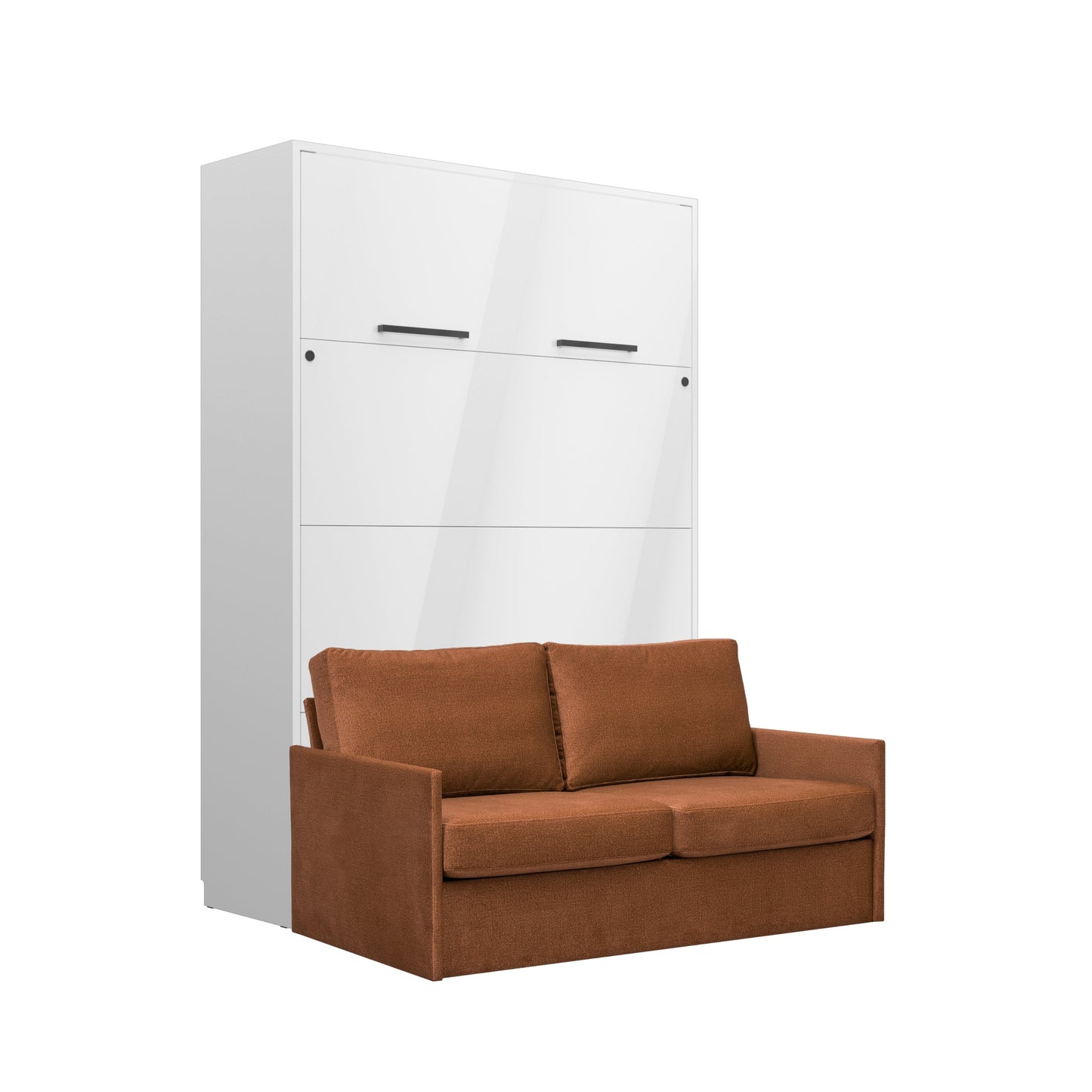 Customizable Genius Murphy Bed with Sofa Set 140 x 200 cm White Gloss, LED Lighting