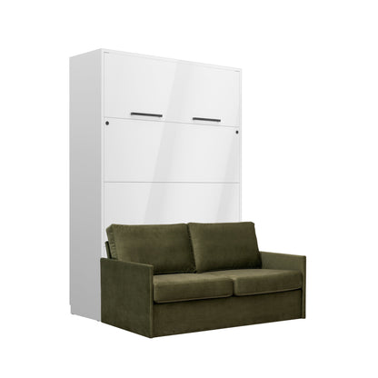 Genius Murphy Bed with Sofa White Gloss 160 x 200 cm and LED Lighting