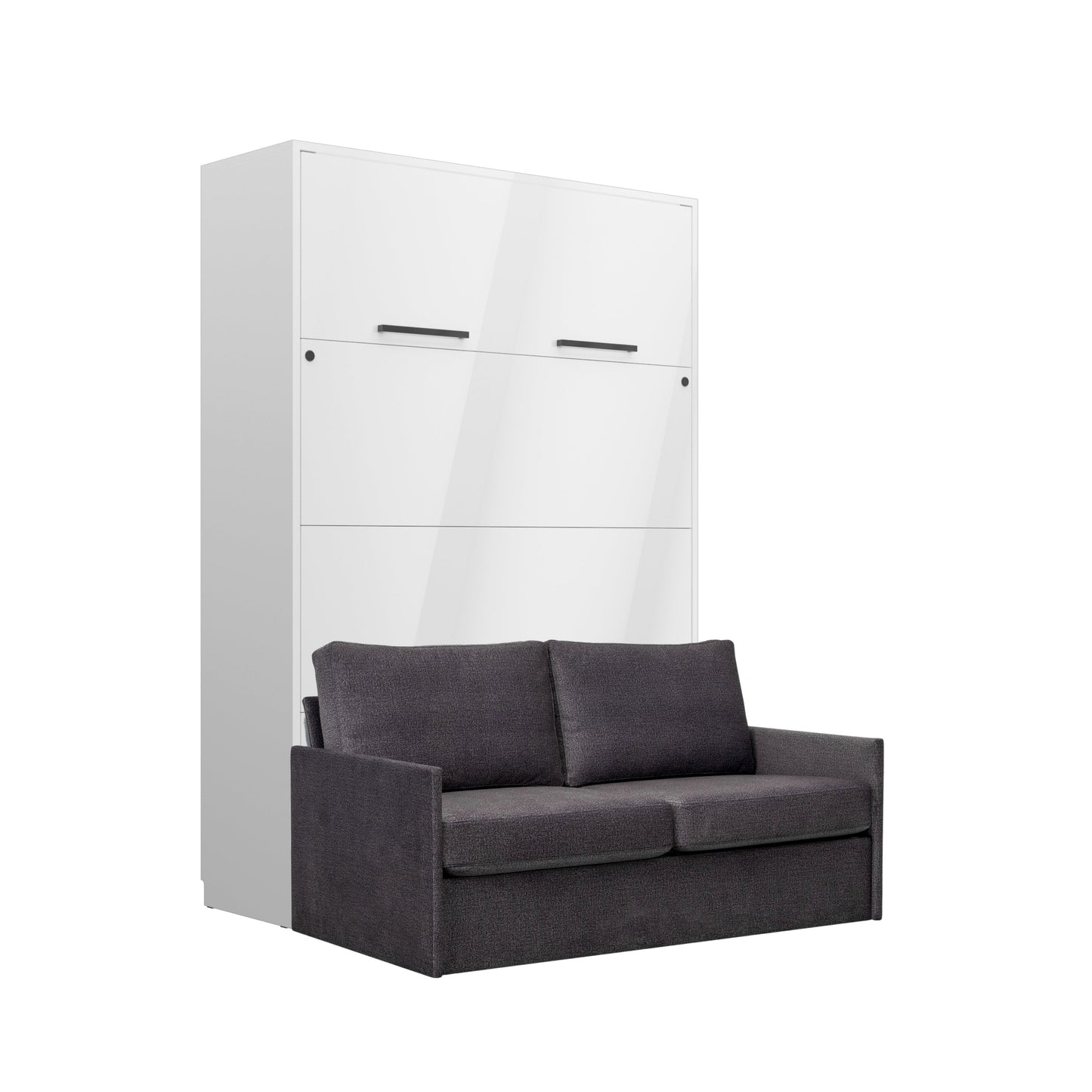 Customizable Genius Murphy Bed with Sofa Set 160 x 200 cm White Gloss and LED Lighting