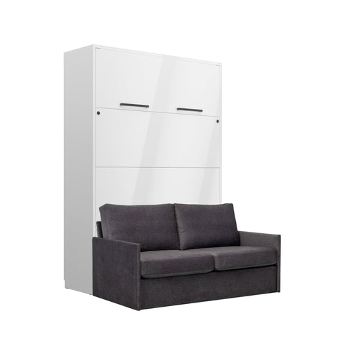 Customizable Genius Murphy Bed with Sofa Set 140 x 200 cm White Gloss, LED Lighting