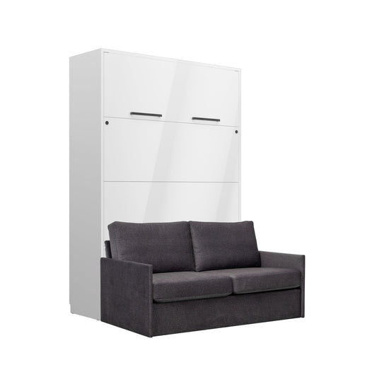 Customizable Genius Murphy Bed with Sofa Set 140 x 200 cm White Gloss, LED Lighting