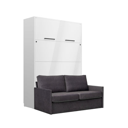 Genius Murphy Bed with Sofa White Gloss 140 x 200 cm, LED Lighting