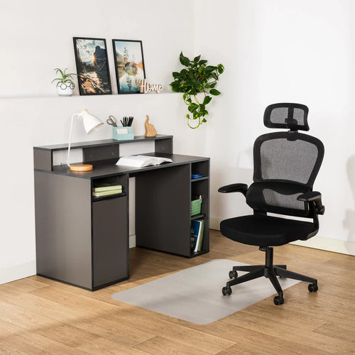 MO Carbon Desk with Shelves, Gray