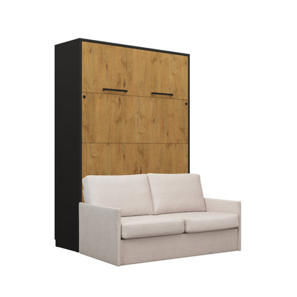 Customizable Genius Murphy Bed with Sofa Set 140 x 200 cm Black Lancelot Oak, LED Lighting