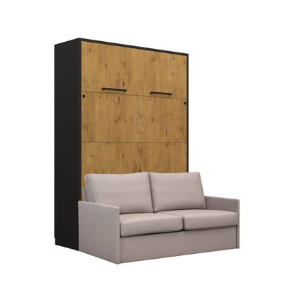 Customizable Genius Murphy Bed with Sofa Set 160 x 200 cm Black Lancelot Oak, LED Lighting