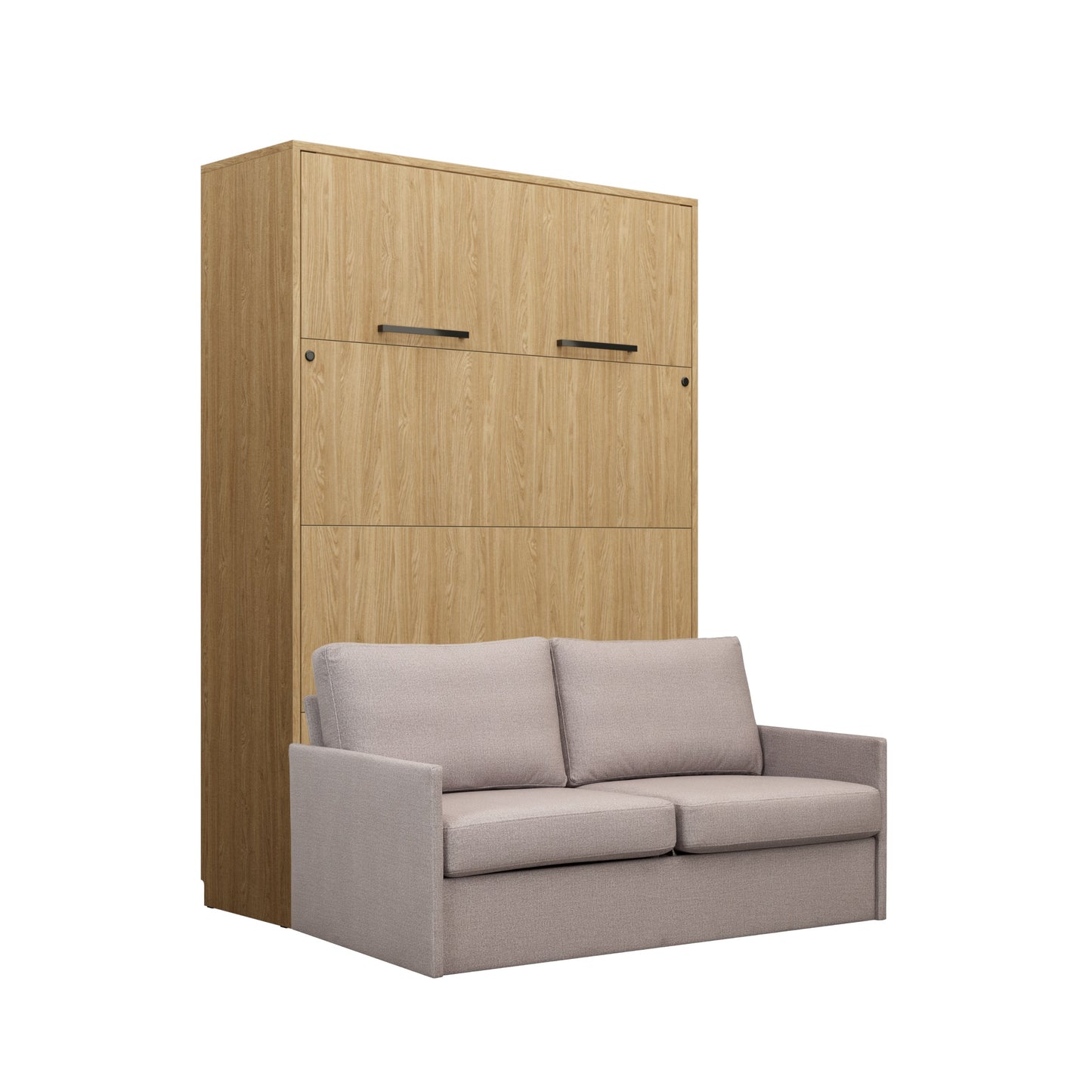 Customizable Genius Murphy Bed with Sofa Set 160 x 200 cm Olied Oak, LED Lighting
