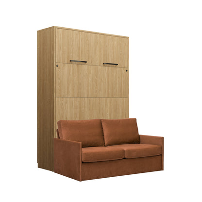 Genius Murphy Bed with Sofa Oiled Oak 140 x 200 cm SET, LED Lighting