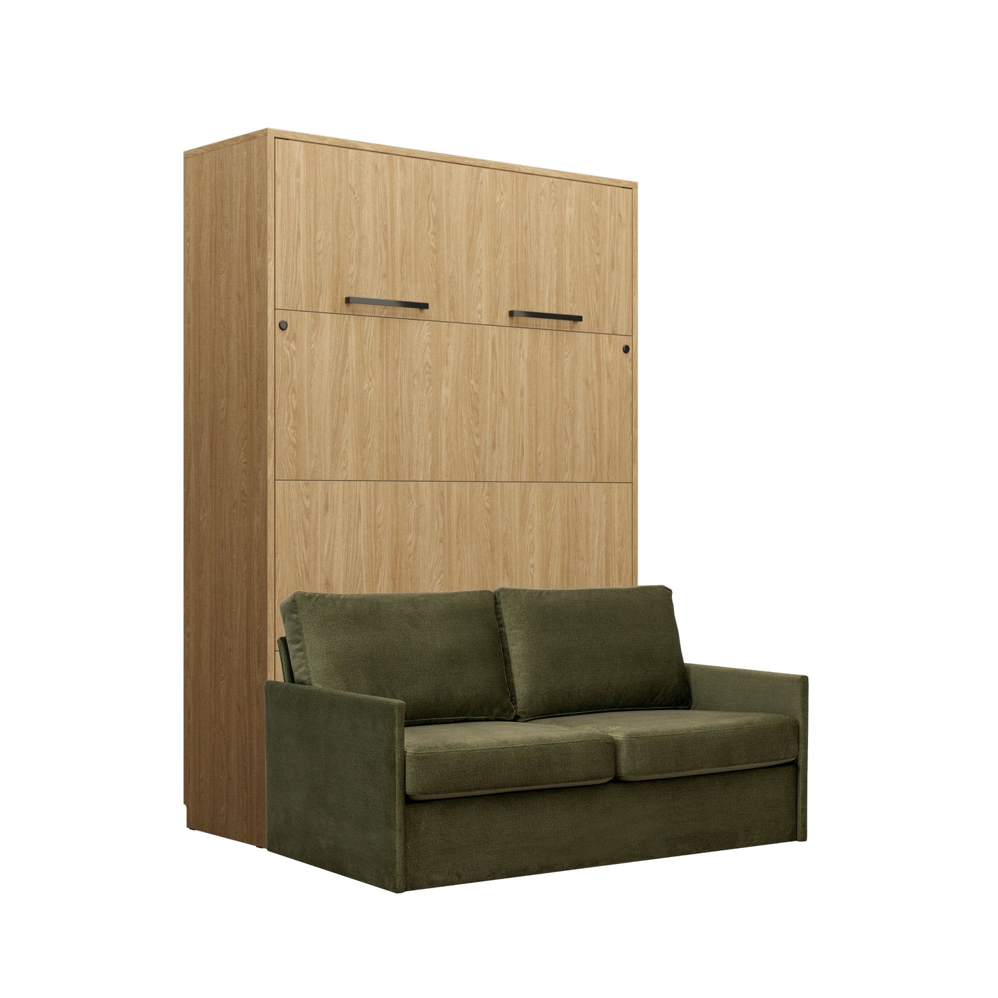 Customizable Genius Murphy Bed with Sofa Set 140 x 200 cm Olied Oak, LED Lighting