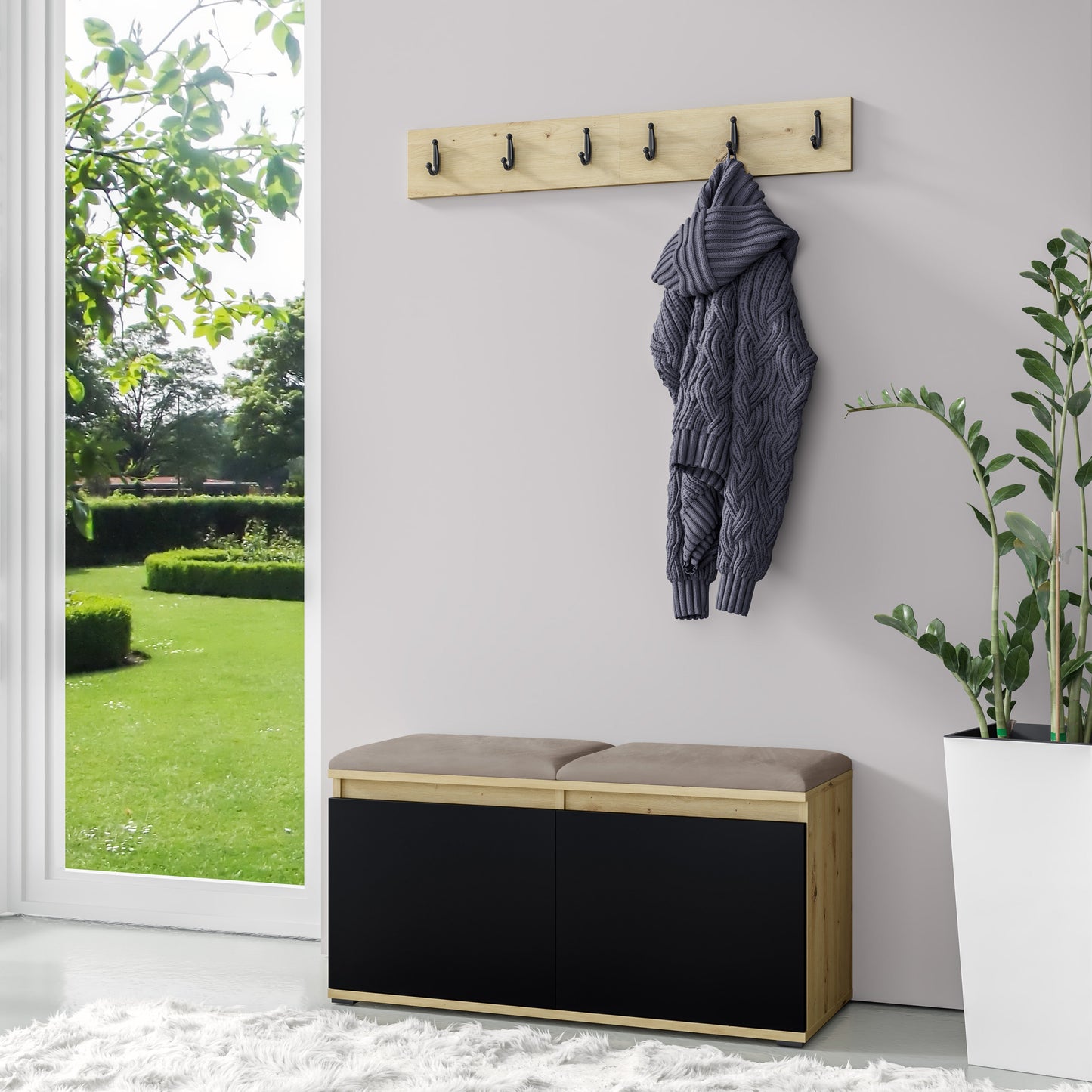 PK Emi 5 Hallway Wardrobe Artisan Oak / Black - Upholstered Panels in Various Colours