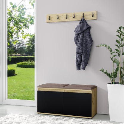 PK Emi 5 Hallway Wardrobe Artisan Oak / Black - Upholstered Panels in Various Colours