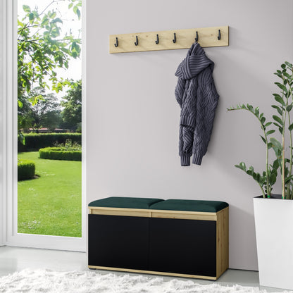 PK Emi 5 Hallway Wardrobe Artisan Oak / Black - Upholstered Panels in Various Colours