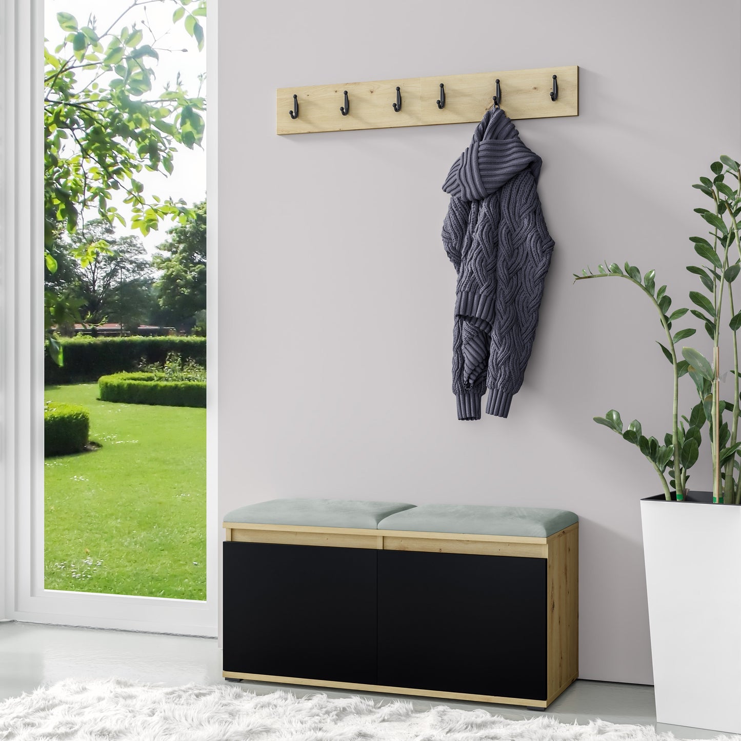 PK Emi 5 Hallway Wardrobe Artisan Oak / Black - Upholstered Panels in Various Colours