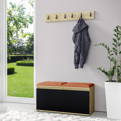 PK Emi 5 Hallway Wardrobe Artisan Oak / Black - Upholstered Panels in Various Colours