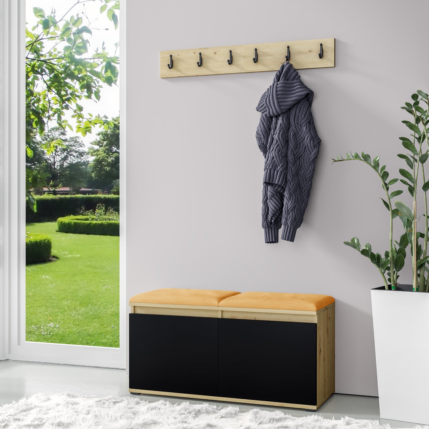 PK Emi 5 Hallway Wardrobe Artisan Oak / Black - Upholstered Panels in Various Colours