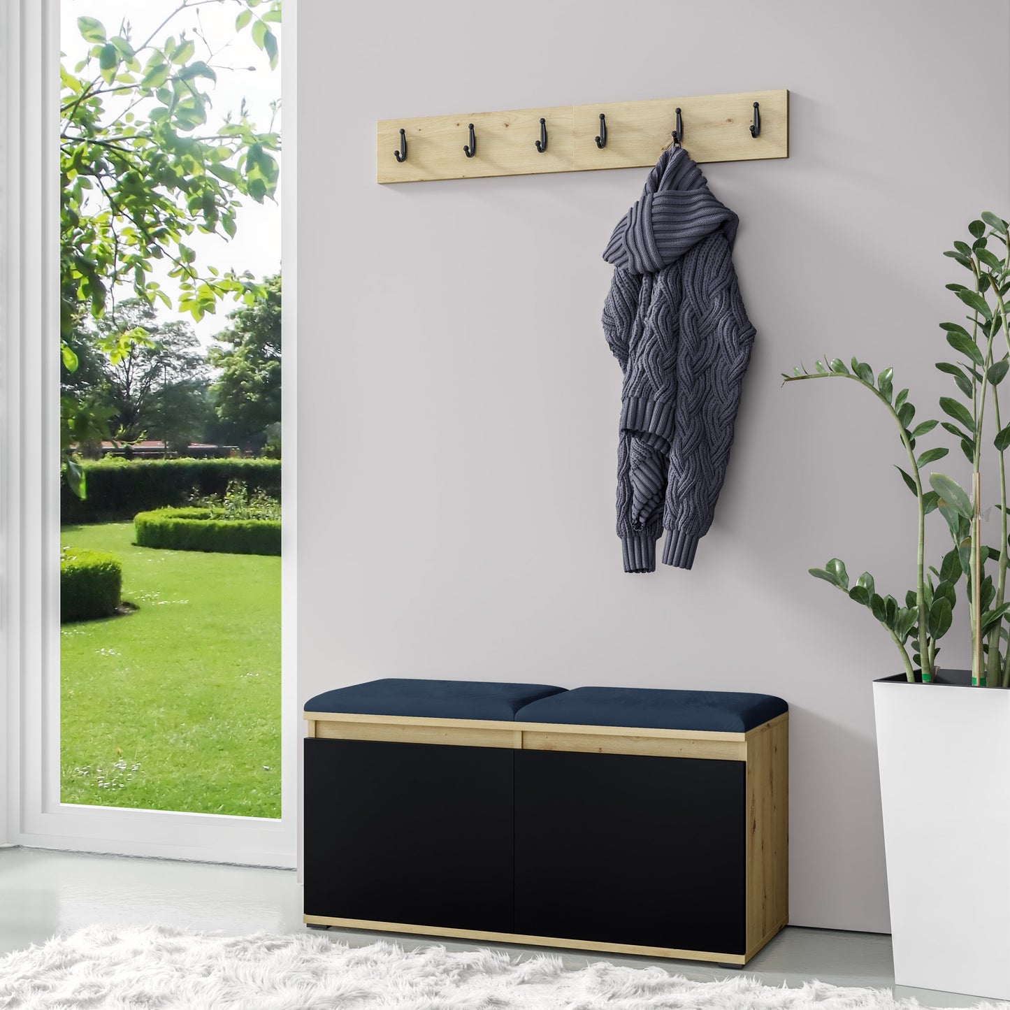 PK Emi 5 Hallway Wardrobe Artisan Oak / Black - Upholstered Panels in Various Colours