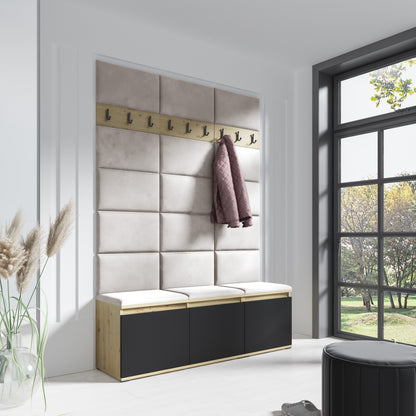PK Emi 6 Hallway Wardrobe Artisan Oak / Black - Upholstered Panels in Various Colours