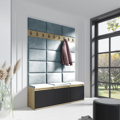 PK Emi 6 Hallway Wardrobe Artisan Oak / Black - Upholstered Panels in Various Colours