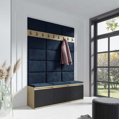 PK Emi 6 Hallway Wardrobe Artisan Oak / Black - Upholstered Panels in Various Colours