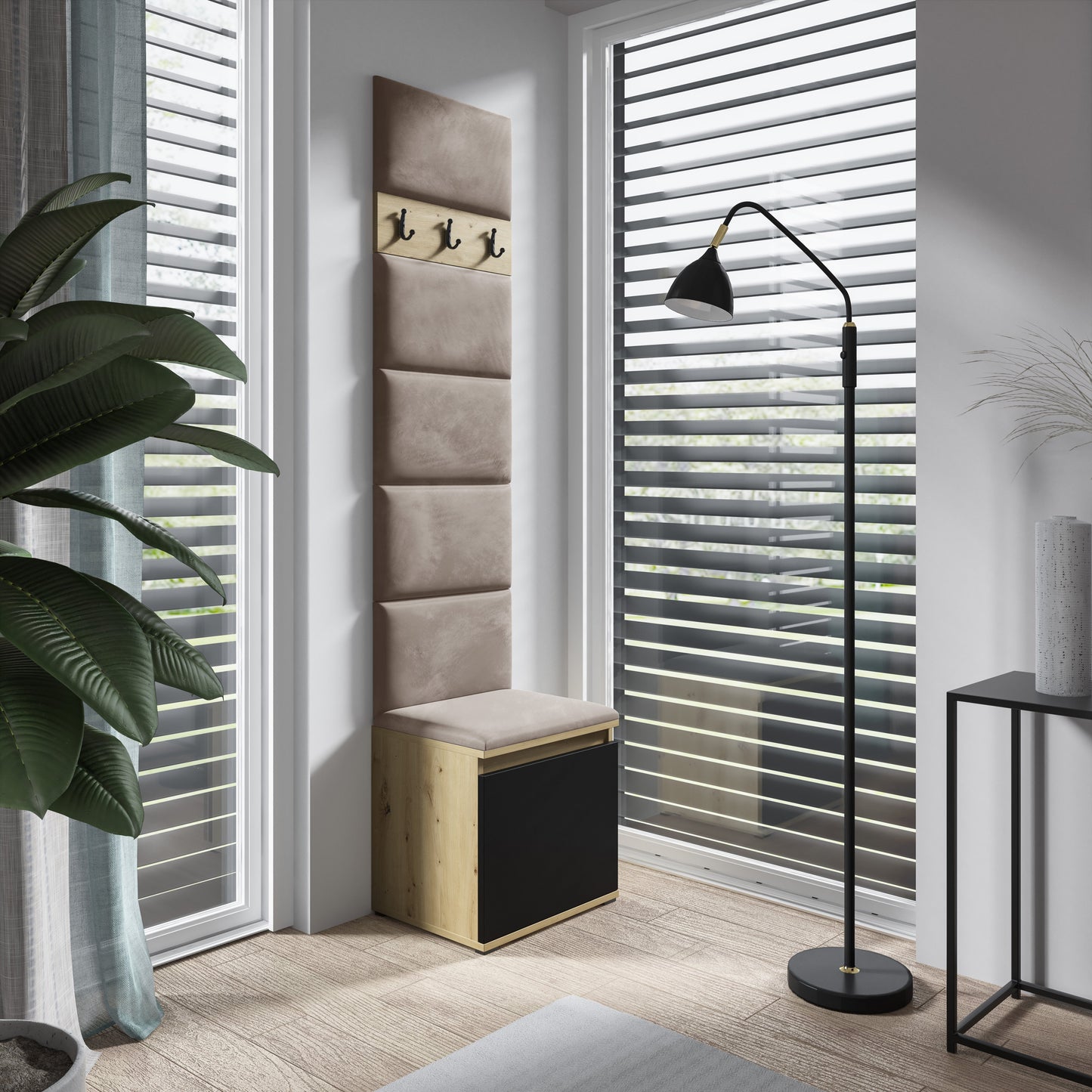 PK Emi 7 Hallway Wardrobe Artisan Oak / Black - Upholstered Panels in Various Colours