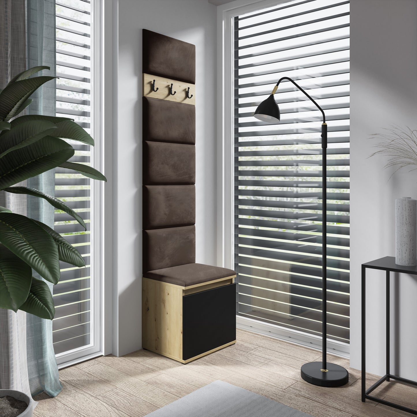 PK Emi 7 Hallway Wardrobe Artisan Oak / Black - Upholstered Panels in Various Colours