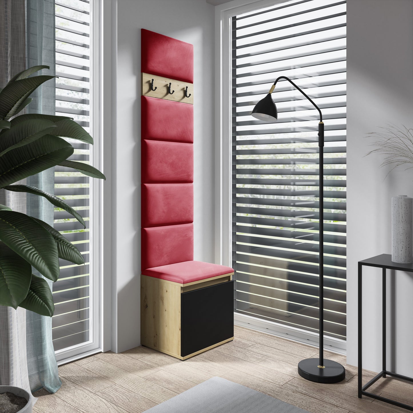 PK Emi 7 Hallway Wardrobe Artisan Oak / Black - Upholstered Panels in Various Colours