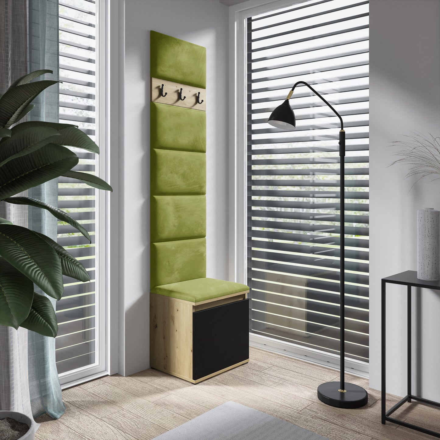 PK Emi 7 Hallway Wardrobe Artisan Oak / Black - Upholstered Panels in Various Colours