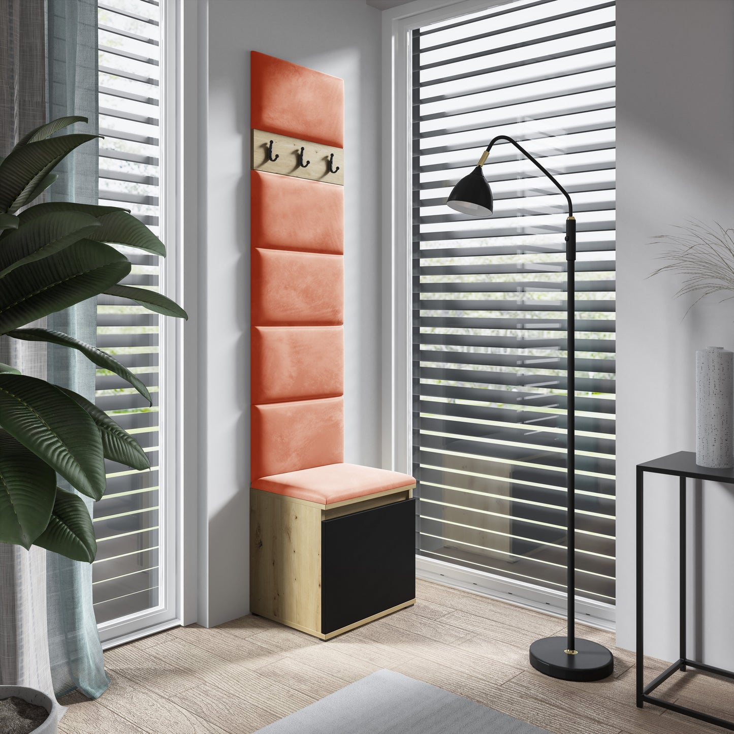 PK Emi 7 Hallway Wardrobe Artisan Oak / Black - Upholstered Panels in Various Colours