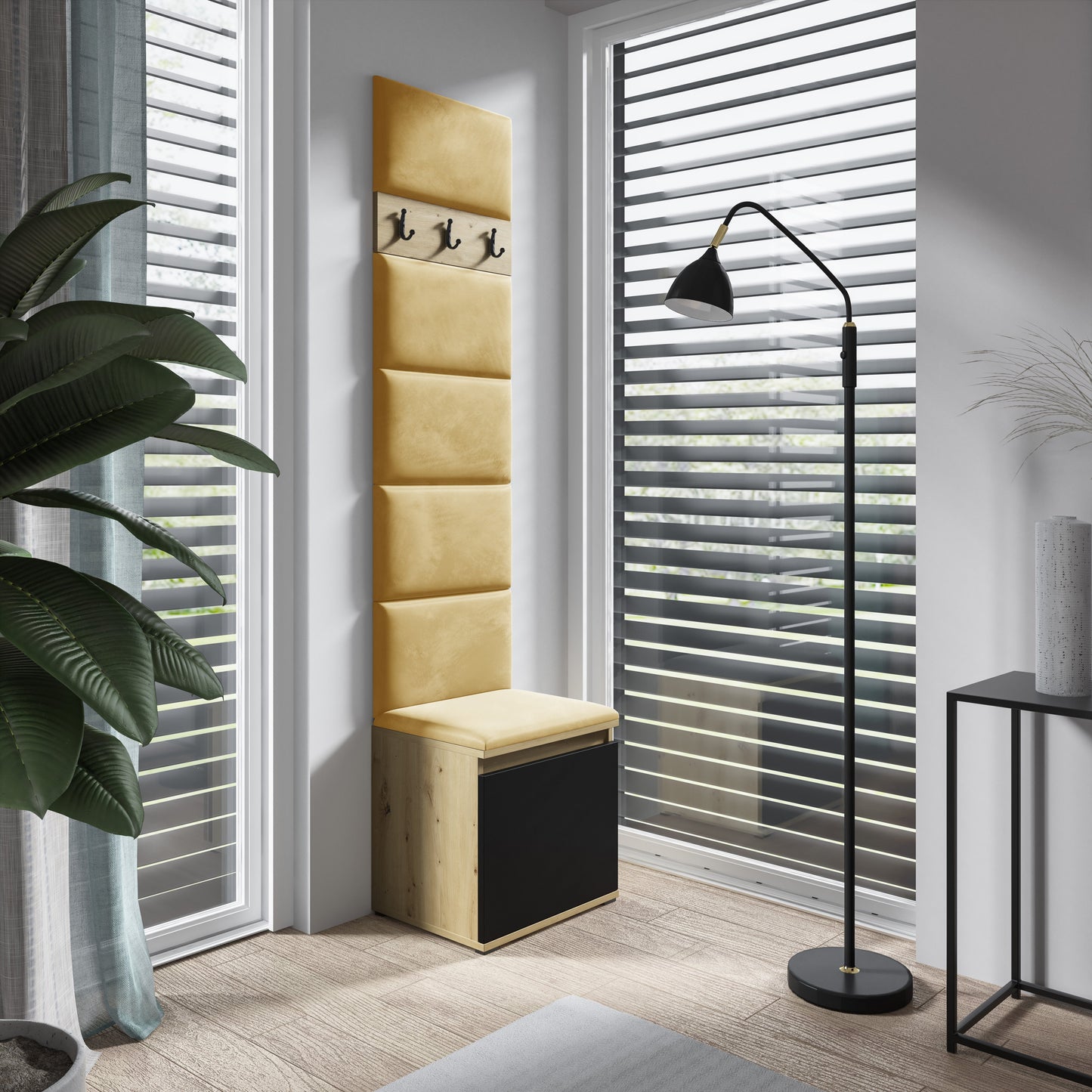 PK Emi 7 Hallway Wardrobe Artisan Oak / Black - Upholstered Panels in Various Colours