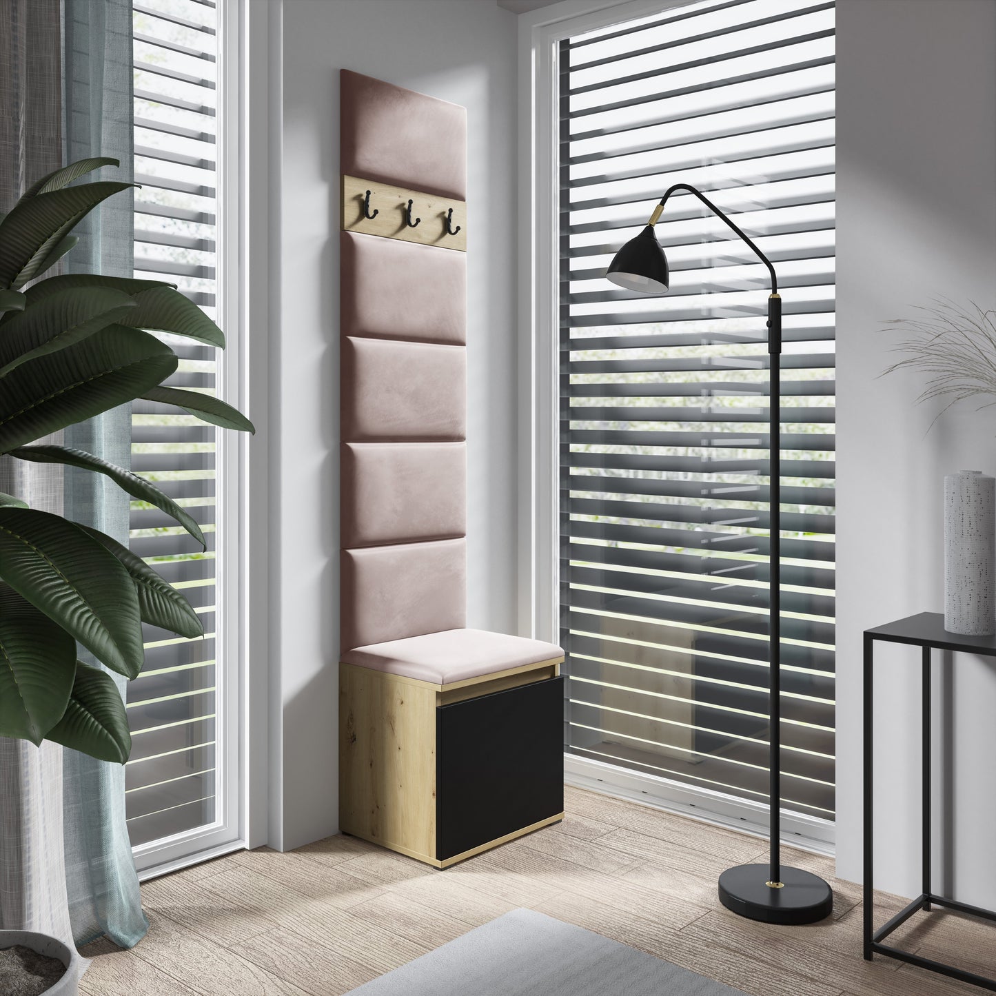 PK Emi 7 Hallway Wardrobe Artisan Oak / Black - Upholstered Panels in Various Colours