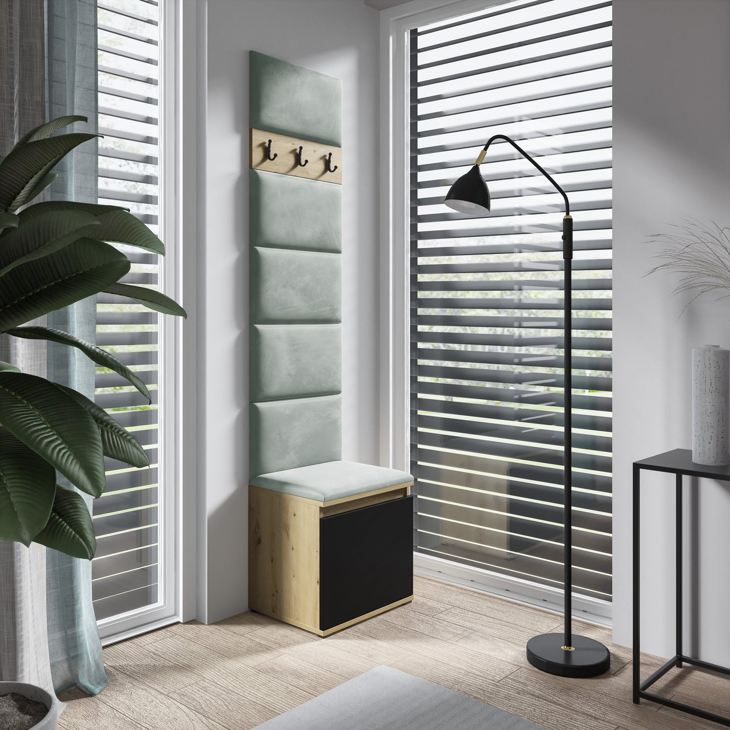 PK Emi 7 Hallway Wardrobe Artisan Oak / Black - Upholstered Panels in Various Colours