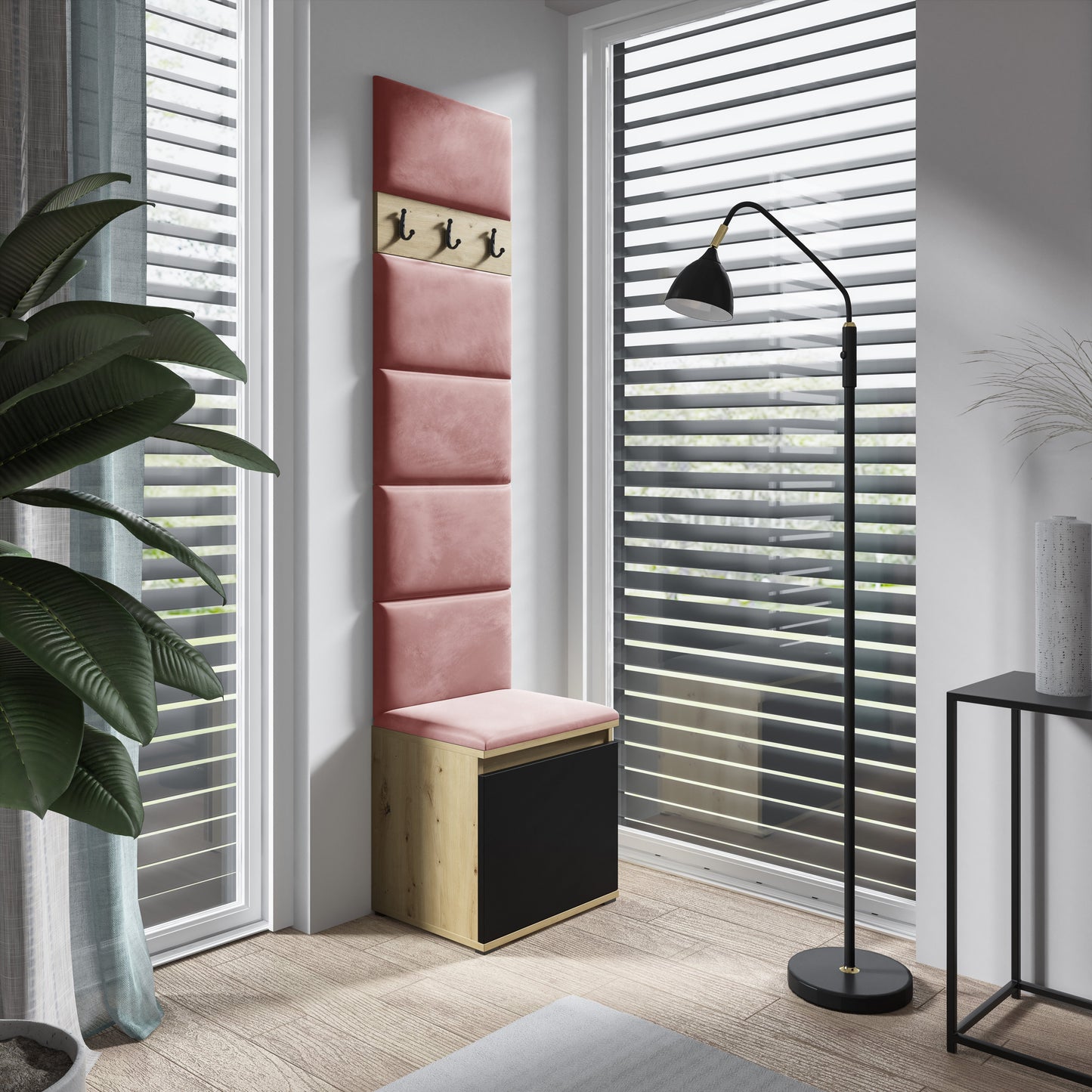 PK Emi 7 Hallway Wardrobe Artisan Oak / Black - Upholstered Panels in Various Colours