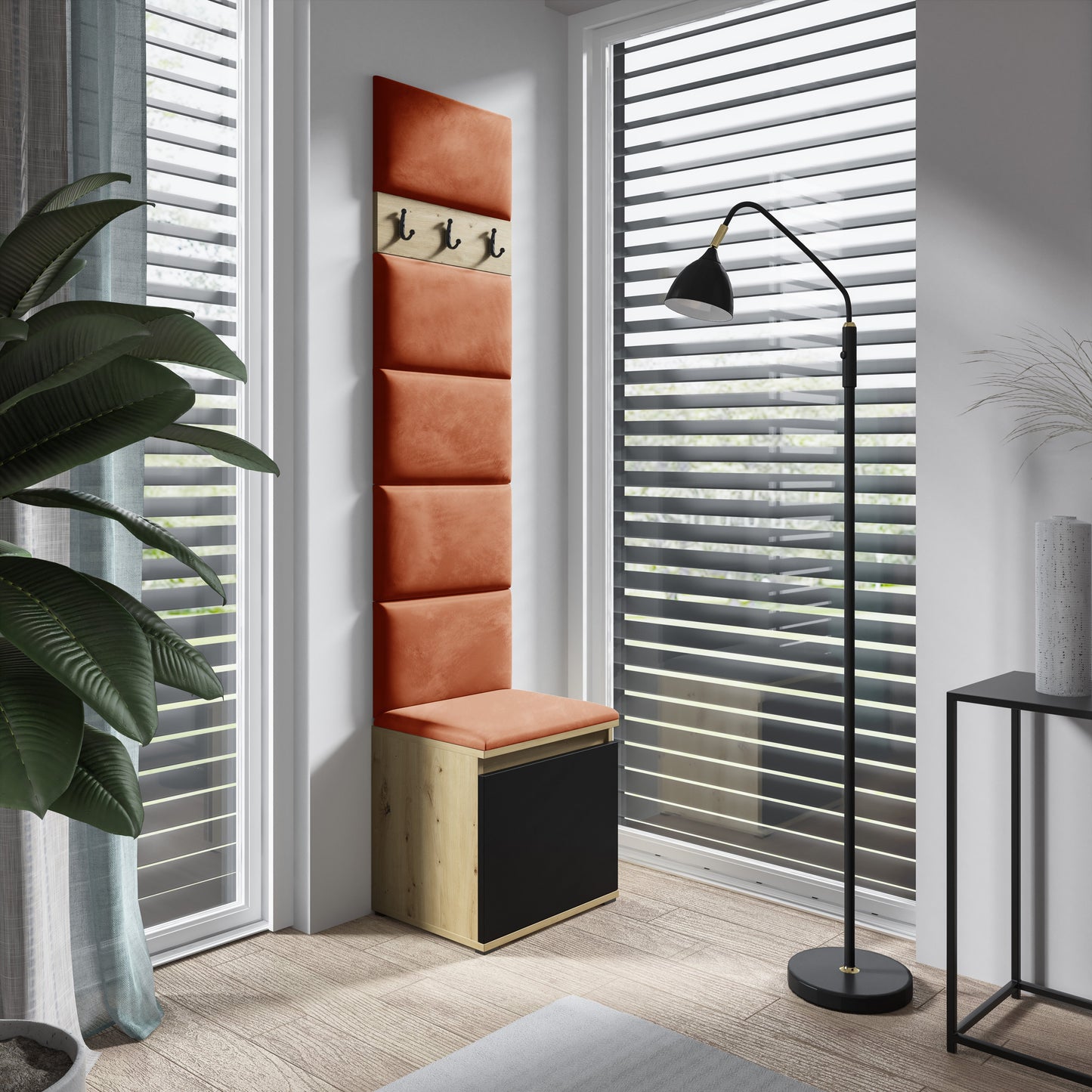 PK Emi 7 Hallway Wardrobe Artisan Oak / Black - Upholstered Panels in Various Colours