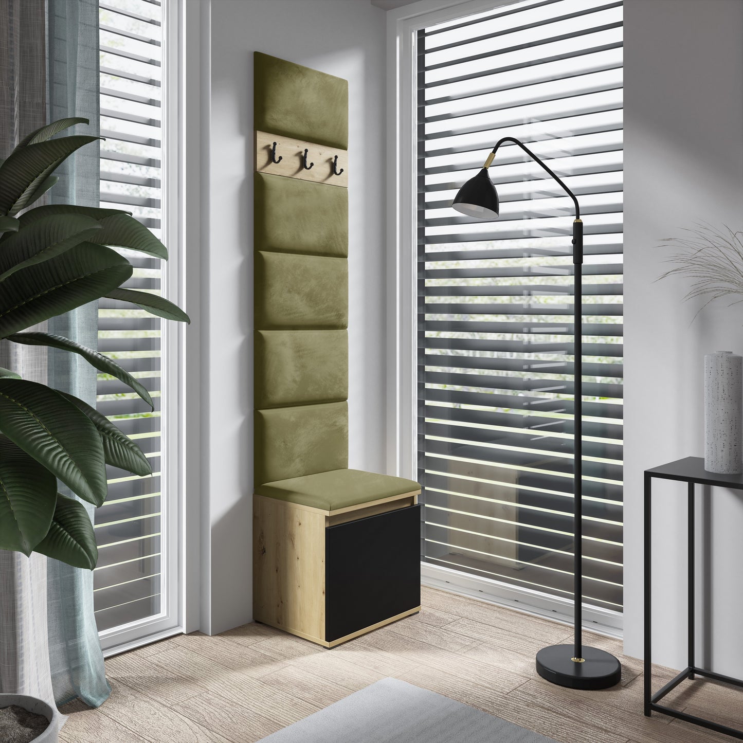 PK Emi 7 Hallway Wardrobe Artisan Oak / Black - Upholstered Panels in Various Colours