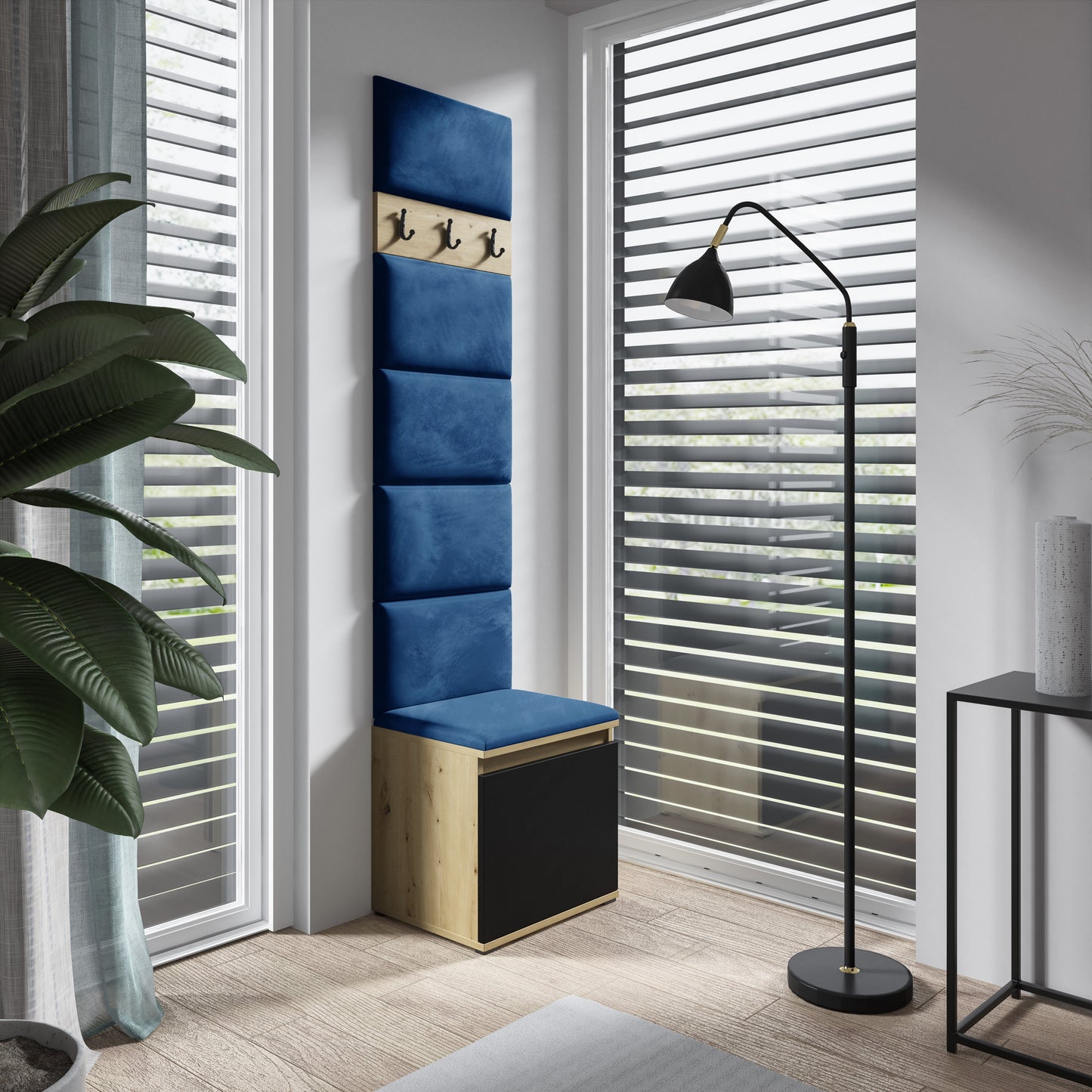 PK Emi 7 Hallway Wardrobe Artisan Oak / Black - Upholstered Panels in Various Colours