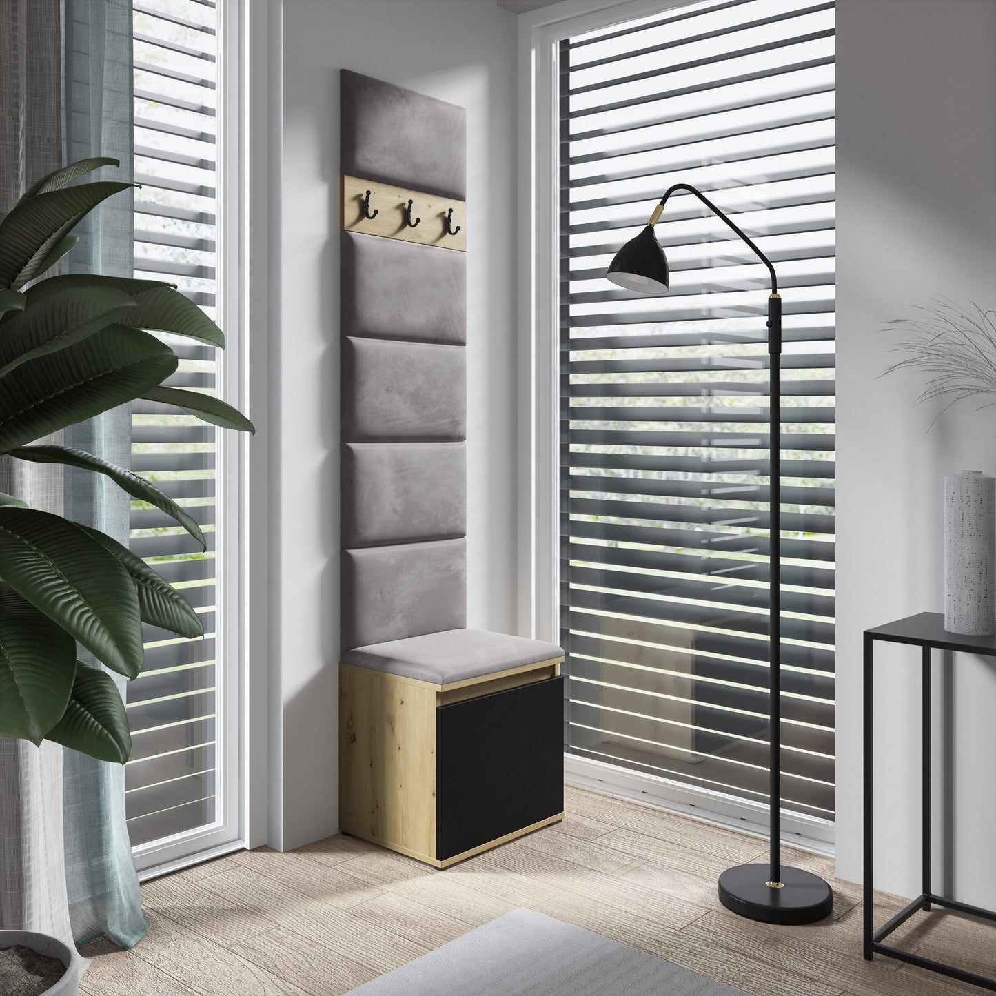 PK Emi 7 Hallway Wardrobe Artisan Oak / Black - Upholstered Panels in Various Colours