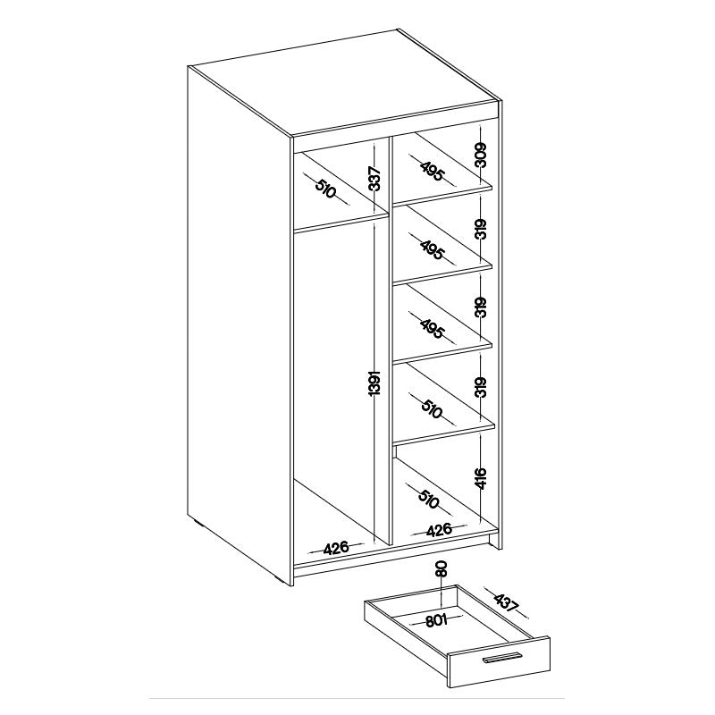 LE Elena 2D 3S DL02 3S Wardrobe in White