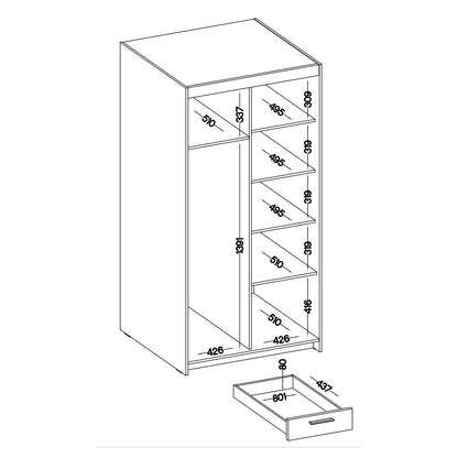 LE Elena 2D 3S DL02 3S Wardrobe in White