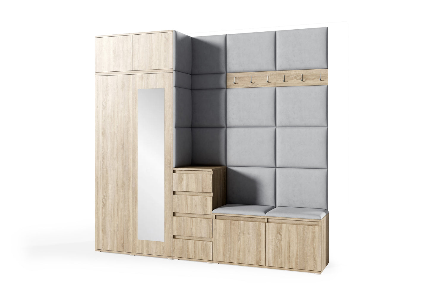 PK Emi 33 Hallway Wardrobe Sonoma Oak - Upholstered Panels in Various Colours