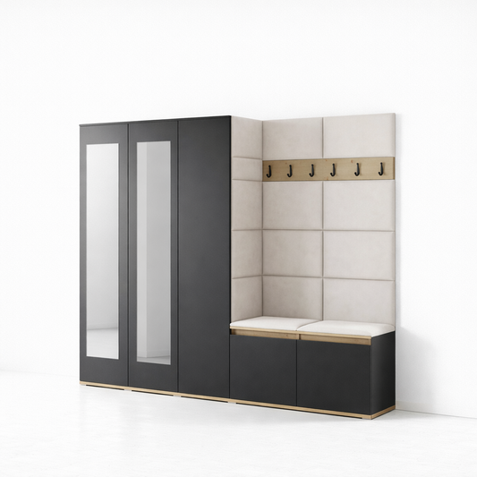 PK Emi 15 Hallway Wardrobe Artisan Oak / Black - Upholstered Panels in Various Colours